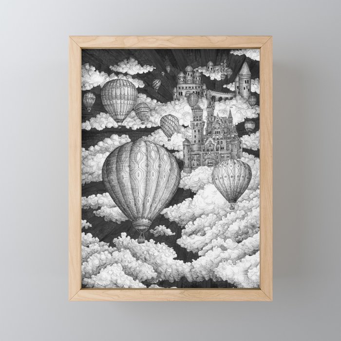 Journey to the Cloud Kingdom - Ink Drawing Framed Mini Art Print