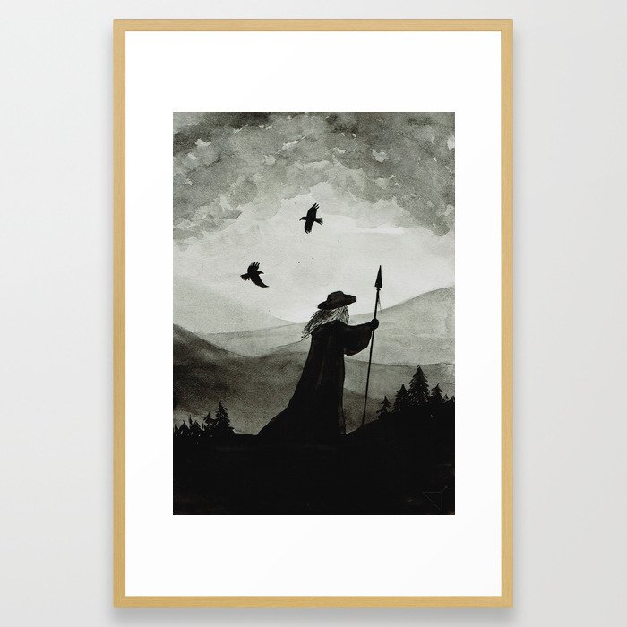 Odin, Huginn and Muninn. Framed Art Print
