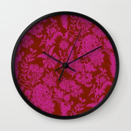 TOILE PINK Wall Clock | Chintz, Pattern, Drawing, Toile, Classic, Pink, Bohochic, Jacobean, Red, Ginger Cardamome 