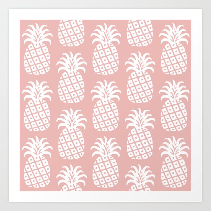 Retro Mid Century Modern Pineapple Pattern Dusty Rose 2 Art Print