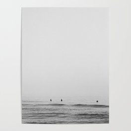 Surfers - Black and White Ocean Photography Huntington Beach California Poster