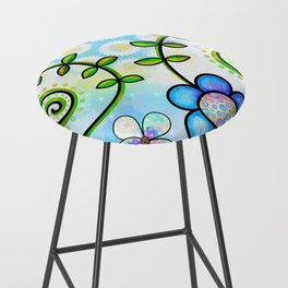 Watercolor Doodle Floral Collage Pattern 02 Bar Stool
