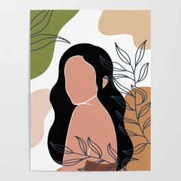 Set of 4 posters abstract female and leaves silhouettes in boho style, Collection of paradise women Poster