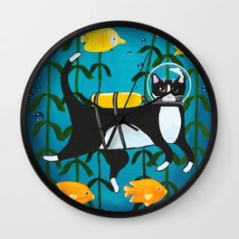 Scuba Diving Cat Wall Clock