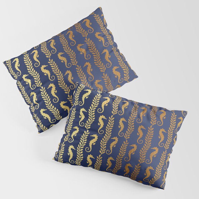 Nautical gold seahorse Pillow Sham