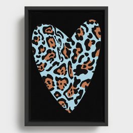 Leopard heart blue Framed Canvas