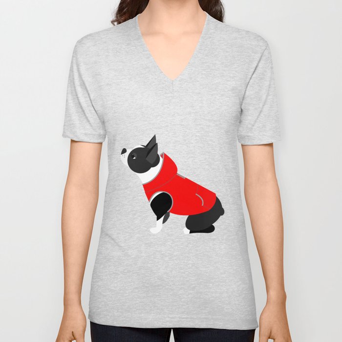 Boston Terrier V Neck T Shirt
