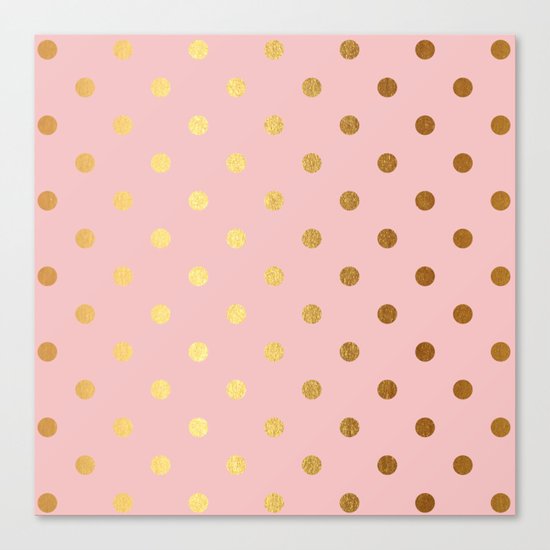 Gold polka dots on rosegold backround - Luxury pink pattern Canvas Print