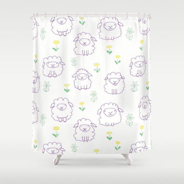 Little Lambs in Purple in a Meadow Shower Curtain