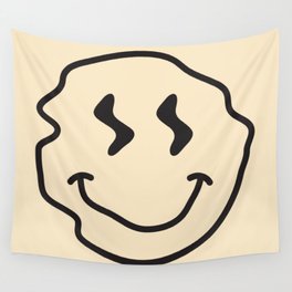 Wonky Smiley Face - Black and Cream Wall Tapestry