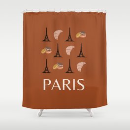 Paris Eiffel Tower Retro Modern Art Decor Illustration Boho Brown Chocolate Tones Shower Curtain
