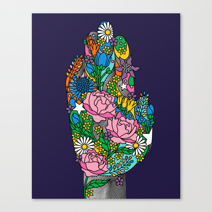 Classic Dark Floral Botanical Hand Connect With Nature Gardener Flowers Garden Canvas Print