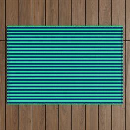 [ Thumbnail: Green and Blue Stripes Pattern Outdoor Rug ]