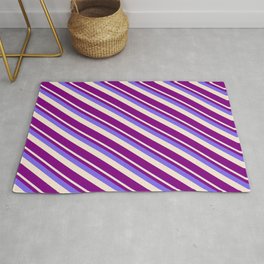 [ Thumbnail: Medium Slate Blue, Beige & Purple Colored Stripes/Lines Pattern Rug ]