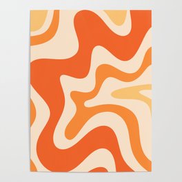Retro Liquid Swirl Abstract Pattern Square Tangerine Orange Tones Poster