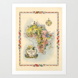 Illustrated Map of Africa. 1951, Jaques Liozu Art Print