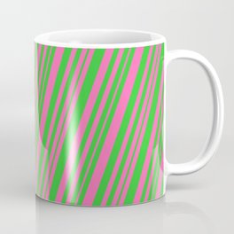 [ Thumbnail: Hot Pink & Lime Green Colored Lines/Stripes Pattern Coffee Mug ]