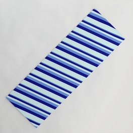 [ Thumbnail: Cornflower Blue, Blue & Light Cyan Colored Stripes/Lines Pattern Yoga Mat ]