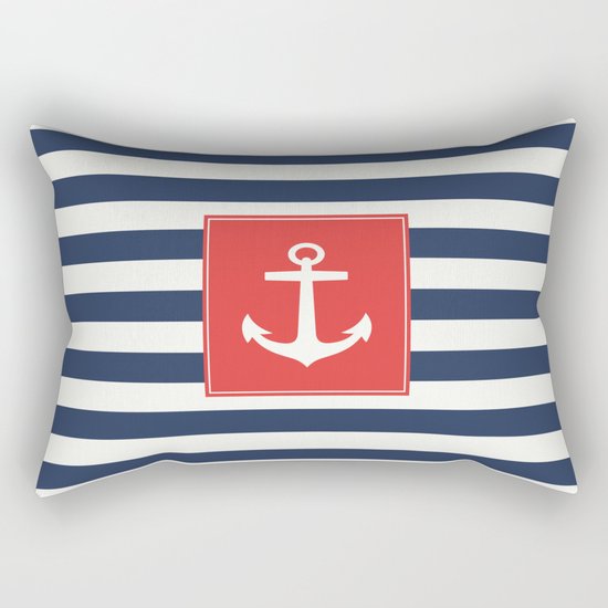 Anchor on blue and white stripes Rectangular Pillow