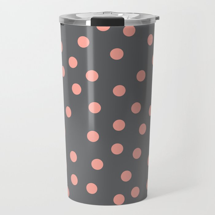 Simply Dots Salmon Pink on Storm Gray Travel Mug