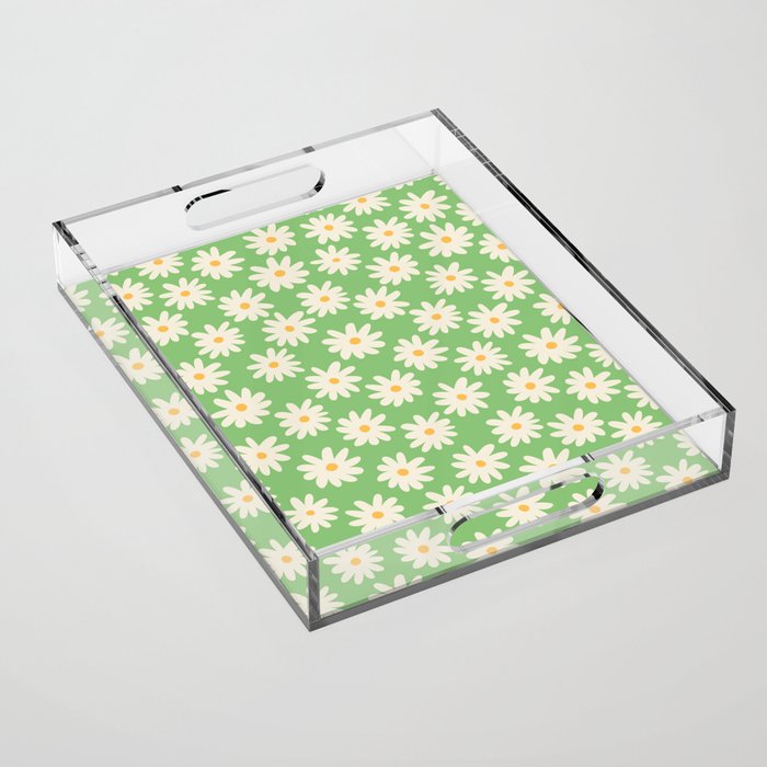 Retro Daisy Flower in Green Acrylic Tray