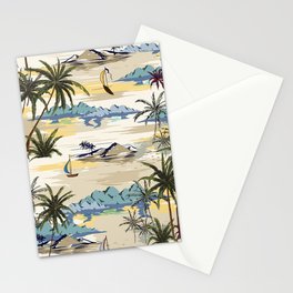 Vintage Tropical Hawaii Island Blue Yellow Stationery Card