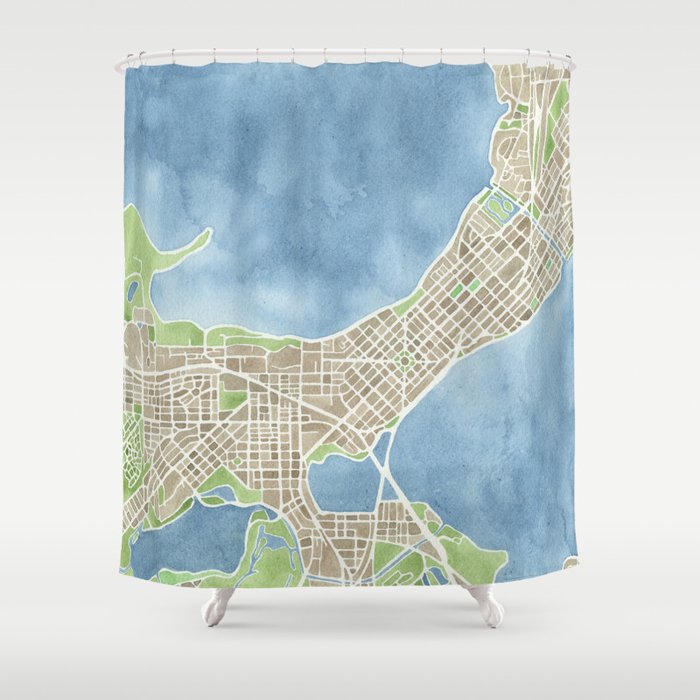 City Map Madison Wisconsin Watercolor Shower Curtain By Aemcdraw