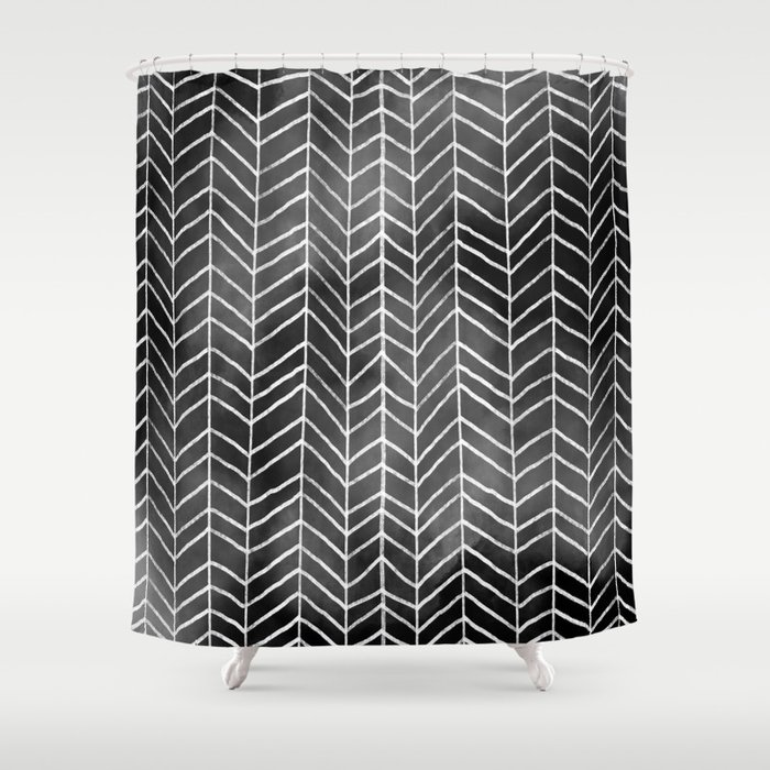 Watercolor Herringbone Pattern (white/black) Shower Curtain
