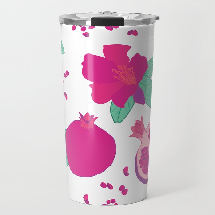 Pomegranate flower and fruit bright pink and green pattern Travel Mug