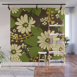 Retro 80S spring green floral print Wall Mural