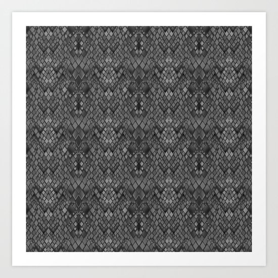 Abstract and faux crocodile skin .Texture Dark gray . Art Print