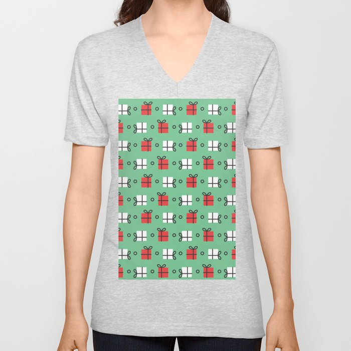 Christmas Pattern Turquoise Gifts V Neck T Shirt