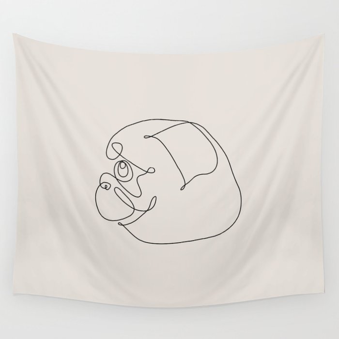 One Line Side Pug Wall Tapestry