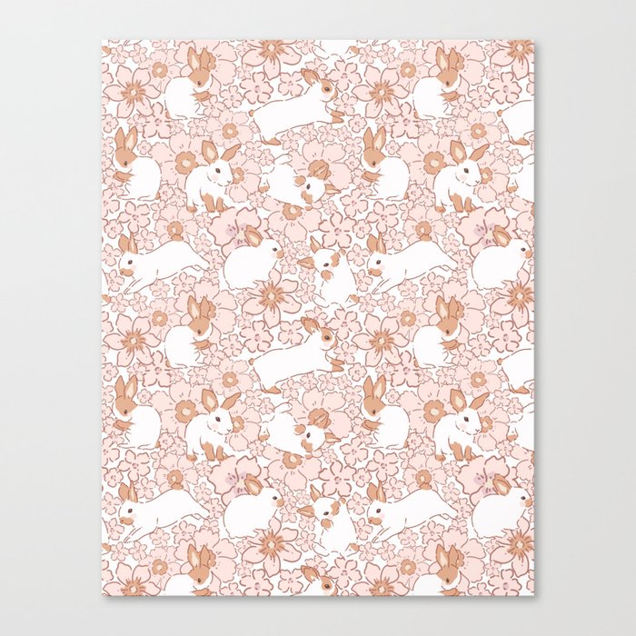 Pink Minimal Modern Easter Bunny Flower Meadow Canvas Print