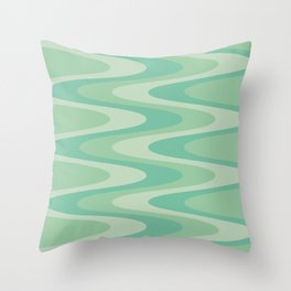 Retro Mid century Modern Waves pattern - Green Throw Pillow
