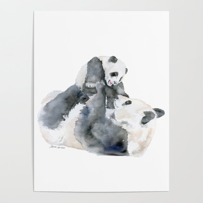 Mother and Baby Panda Bears Poster
