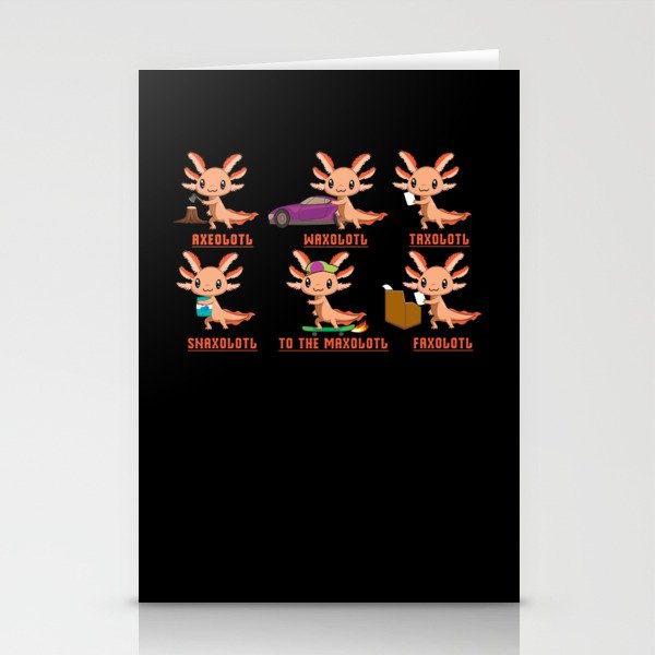 Funny Axolotl Fish Cartoon Cute Kawaii Axolotl Stationery Cards