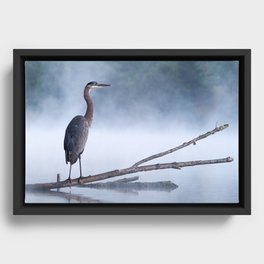 Great Blue Heron in the Mist Framed Canvas