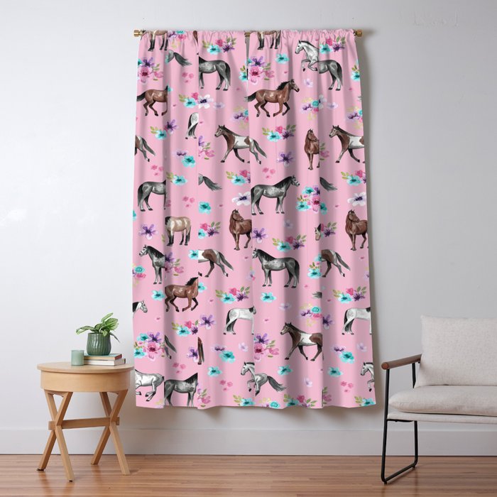 Horses Flowers Pink Pattern Horse Illustration Little Girls
