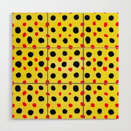 Watercolor Hand Drawn Yellow And Black Polka Dot Pattern,Retro,dotted,circle,abstract, Wood Wall Art