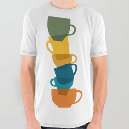 Stack of Teacups and Mugs All Over Graphic Tee