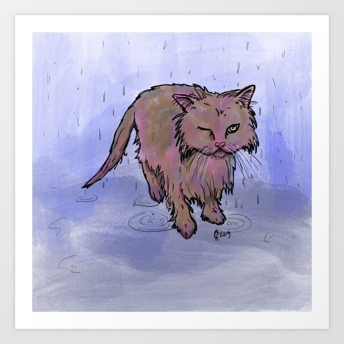 Cat In The Rain Art Print By Ashcurly Society6