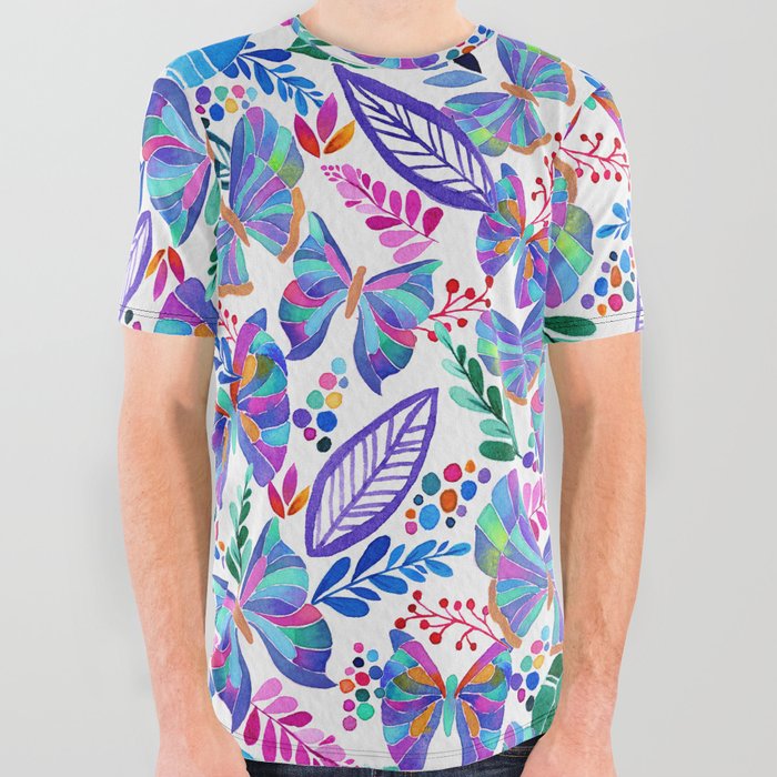 Butterfly Paradise - Blue & Pink All Over Graphic Tee