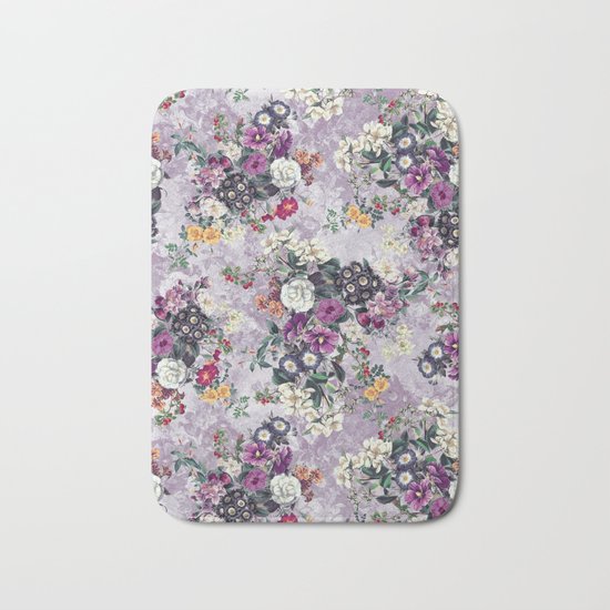 Botanical Flowers Purple Bath Mat
