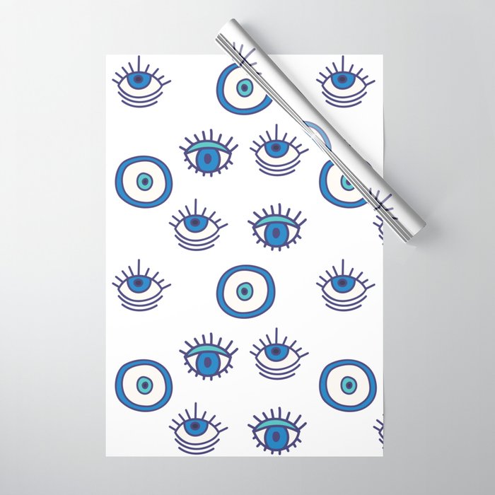 Blue White Magic Eyes Wrapping Paper