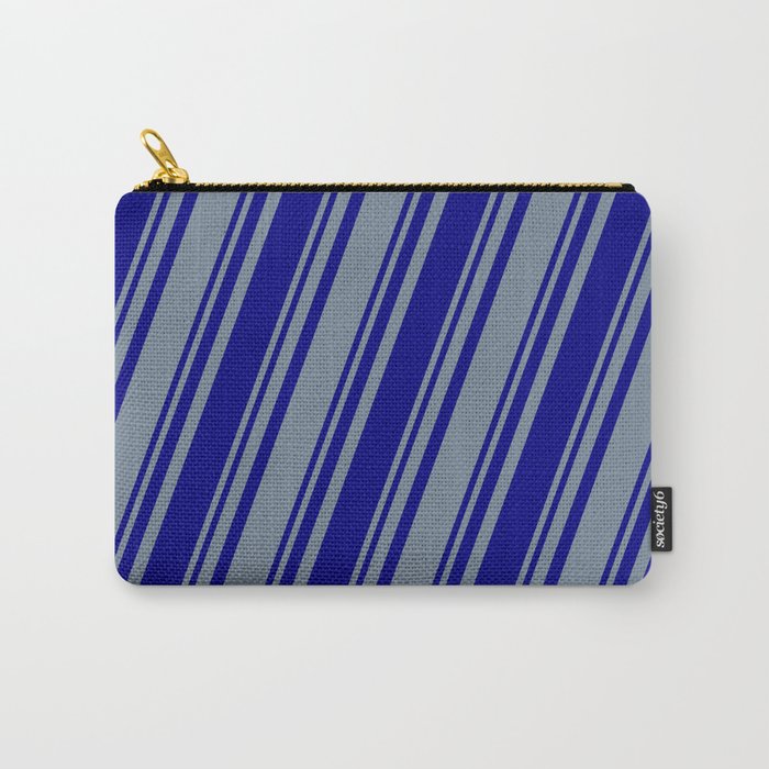Blue and Light Slate Gray Colored Stripes Pattern Carry-All Pouch