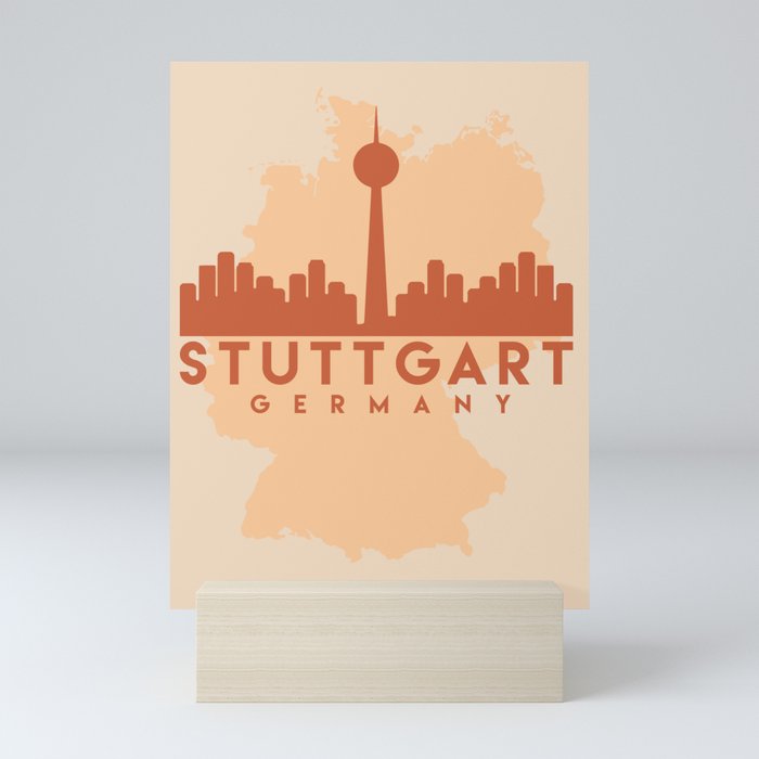STUTTGART GERMANY CITY MAP SKYLINE EARTH TONES Mini Art Print