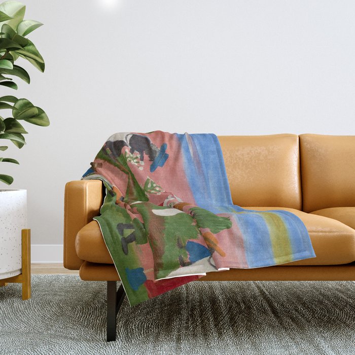 African American Masterpiece Six Figures Picking Cotton folk art painting by Clementine Hunter Throw Blanket