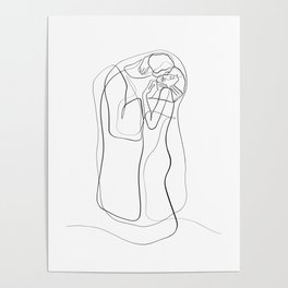 The Kiss by Gustav Klimt - minimal one line drawing Poster
