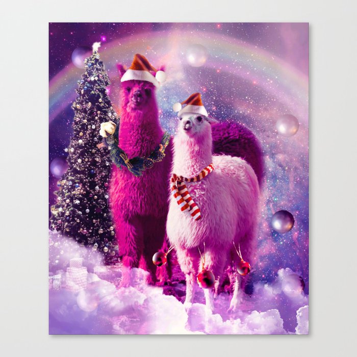 Crazy Funny Christmas Rainbow Llama In Space Canvas Print